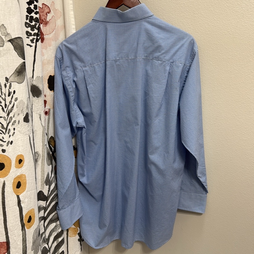 Men's David Donahue Blue Gingham Plaid Collared Dress Shirt. Size 16.5 - 32/33 - Picture 6 of 6